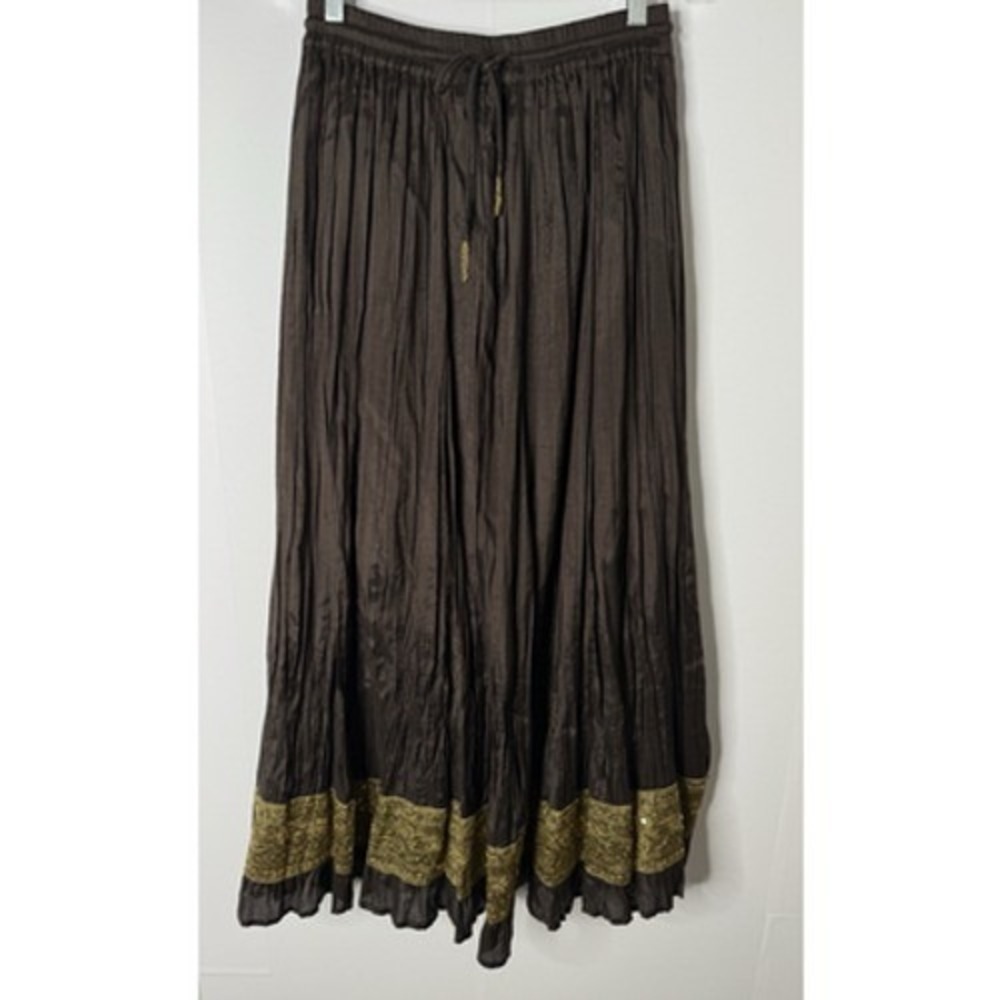 Soft Surroundings Maxi Skirt Women XS Brown Gold Sequin Boho Peasant Drawstring